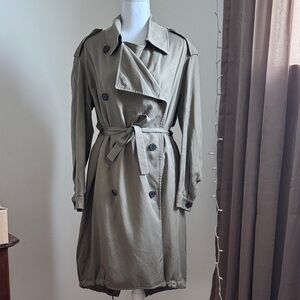 Allsaints Classic Khaki Double-Breasted Trench Coat Small